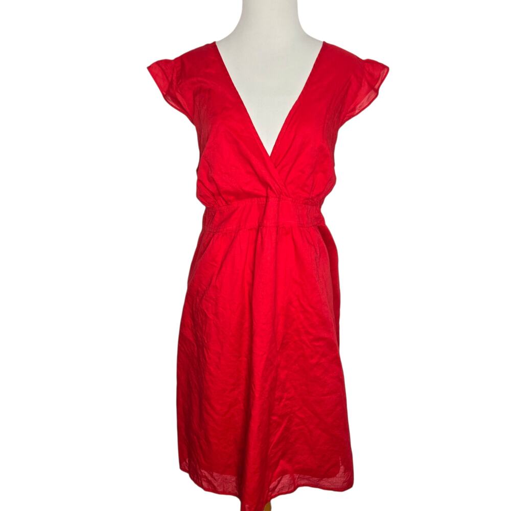 Old Navy Women Babydoll Lightweight Summer Dress Cotton Red Belted 2000s XXL
